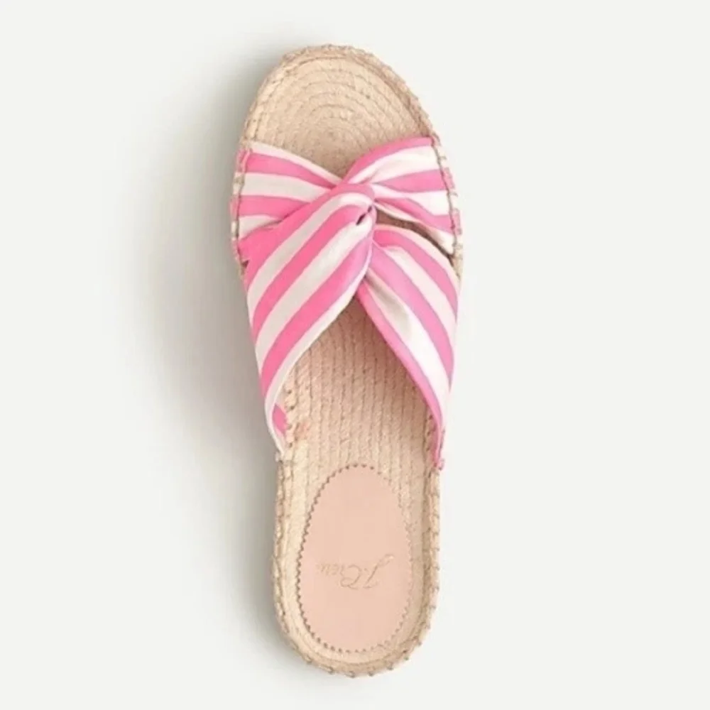 J. Crew Twisted Knot Espadrille Sandals Pink White Cabana Stripe Slides Flats 9